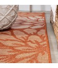 SANTA MONICA Area Rug Zinnia Modern Floral Textured Weave Orange/Cream 5' Square Indoor/Outdoor Area Rug