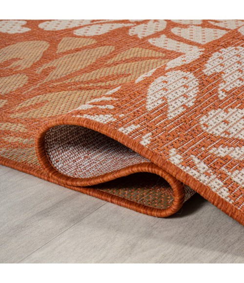 SANTA MONICA Area Rug Zinnia Modern Floral Textured Weave Orange/Cream 5' Square Indoor/Outdoor Area Rug