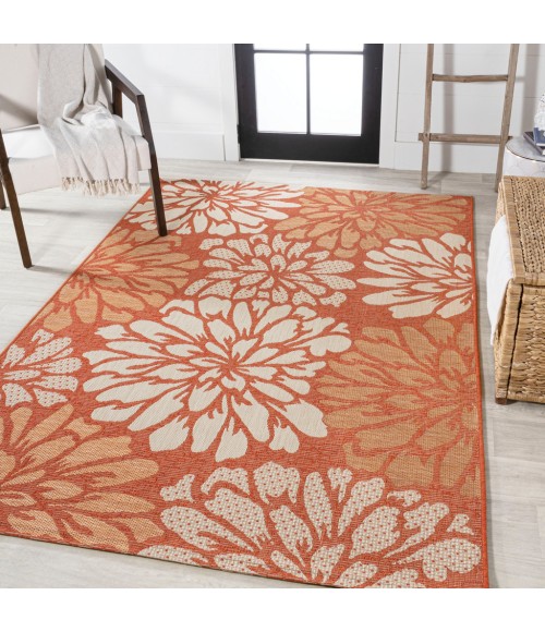 SANTA MONICA Area Rug Zinnia Modern Floral Textured Weave Orange/Cream 4 ft. x 6 ft. Indoor/Outdoor Area Rug