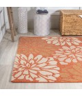 SANTA MONICA Area Rug Zinnia Modern Floral Textured Weave Orange/Cream 4 ft. x 6 ft. Indoor/Outdoor Area Rug