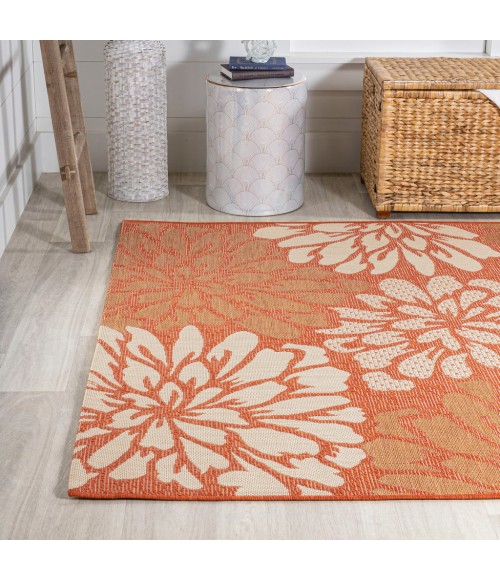 SANTA MONICA Area Rug Zinnia Modern Floral Textured Weave Orange/Cream 4 ft. x 6 ft. Indoor/Outdoor Area Rug