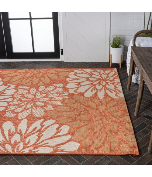 SANTA MONICA Area Rug Zinnia Modern Floral Textured Weave Orange/Cream 4 ft. x 6 ft. Indoor/Outdoor Area Rug