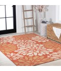 SANTA MONICA Area Rug Zinnia Modern Floral Textured Weave Orange/Cream 4 ft. x 6 ft. Indoor/Outdoor Area Rug