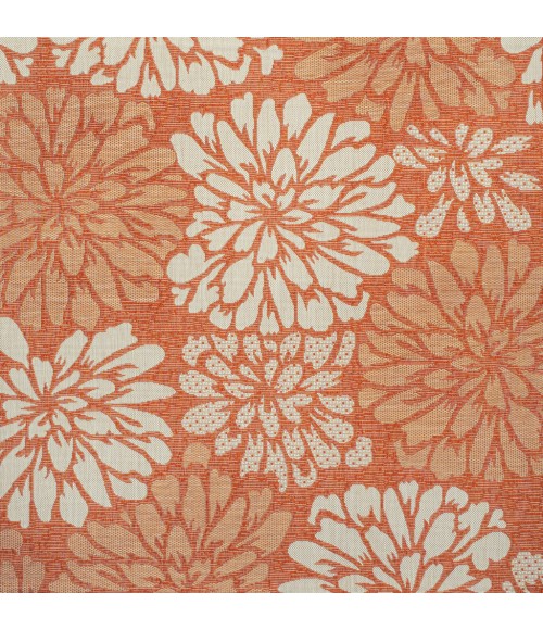 SANTA MONICA Area Rug Zinnia Modern Floral Textured Weave Orange/Cream 5' Square Indoor/Outdoor Area Rug