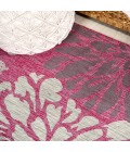 SANTA MONICA Area Rug Zinnia Modern Floral Textured Weave Fuchsia/Light Gray 2 ft. x 8 ft. Indoor/Outdoor Runner Rug