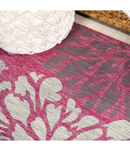 SANTA MONICA Area Rug Zinnia Modern Floral Textured Weave Fuchsia/Light Gray 2 ft. x 8 ft. Indoor/Outdoor Runner Rug