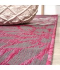 SANTA MONICA Area Rug Zinnia Modern Floral Textured Weave Fuchsia/Light Gray 2 ft. x 8 ft. Indoor/Outdoor Runner Rug