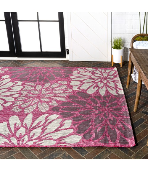 SANTA MONICA Area Rug Zinnia Modern Floral Textured Weave Fuchsia/Light Gray 3 ft. x 5 ft. Indoor/Outdoor Area Rug