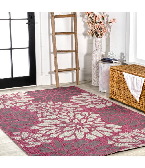 SANTA MONICA Area Rug Zinnia Modern Floral Textured Weave Fuchsia/Light Gray 3 ft. x 5 ft. Indoor/Outdoor Area Rug