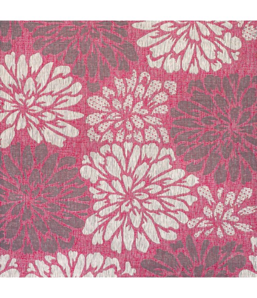 SANTA MONICA Area Rug Zinnia Modern Floral Textured Weave Fuchsia/Light Gray 5' Square Indoor/Outdoor Area Rug