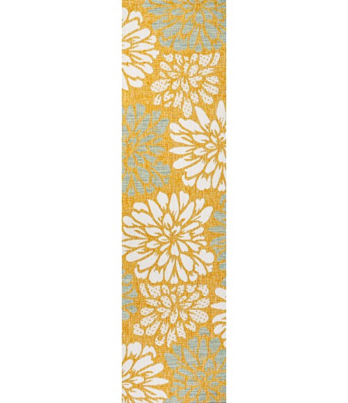 SANTA MONICA Area Rug Zinnia Modern Floral Textured Weave Yellow/Cream 2 ft. x 10 ft. Indoor/Outdoor Runner Rug