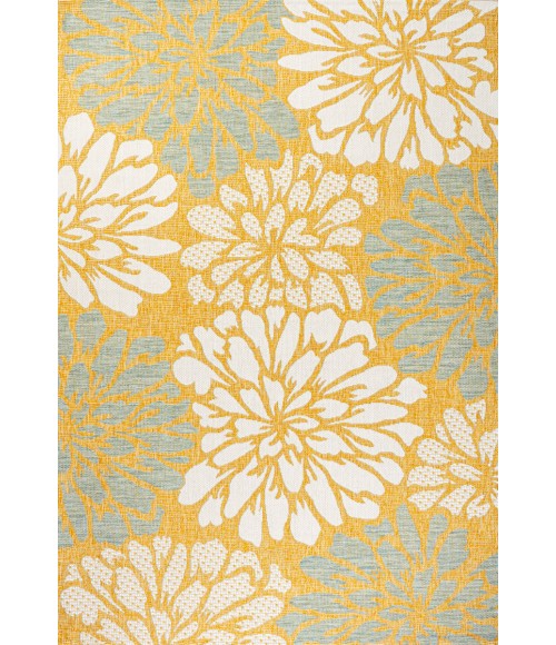 SANTA MONICA Area Rug Zinnia Modern Floral Textured Weave Yellow/Cream 8 ft. x 10 ft. Indoor/Outdoor Area Rug