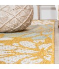 SANTA MONICA Area Rug Zinnia Modern Floral Textured Weave Yellow/Cream 5' Round Indoor/Outdoor Area Rug