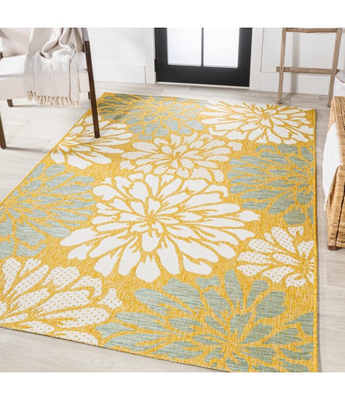 SANTA MONICA Area Rug Zinnia Modern Floral Textured Weave Yellow/Cream 8 ft. x 10 ft. Indoor/Outdoor Area Rug