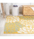 SANTA MONICA Area Rug Zinnia Modern Floral Textured Weave Yellow/Cream 8 ft. x 10 ft. Indoor/Outdoor Area Rug
