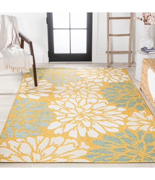 SANTA MONICA Area Rug Zinnia Modern Floral Textured Weave Yellow/Cream 8 ft. x 10 ft. Indoor/Outdoor Area Rug