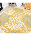 SANTA MONICA Area Rug Zinnia Modern Floral Textured Weave Yellow/Cream 5' Round Indoor/Outdoor Area Rug