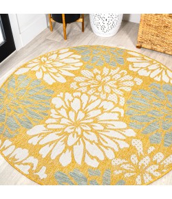 Jonathany Santa Monica SMB110G Yellow/Cream Area Rug 5 ft. 3 in. X 5 ft. 3 in. Round