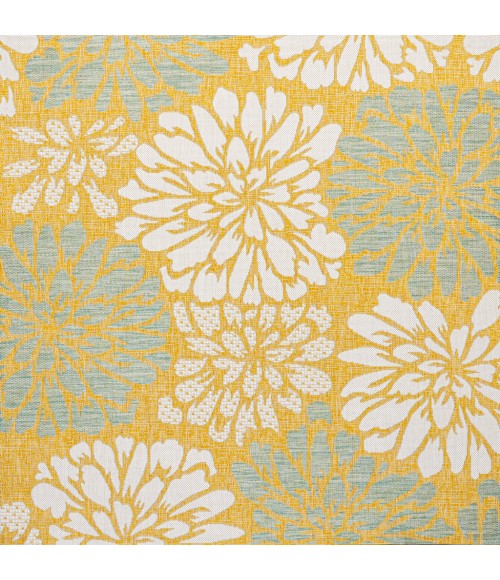 SANTA MONICA Area Rug Zinnia Modern Floral Textured Weave Yellow/Cream 5' Square Indoor/Outdoor Area Rug