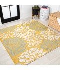SANTA MONICA Area Rug Zinnia Modern Floral Textured Weave Yellow/Cream 5' Square Indoor/Outdoor Area Rug