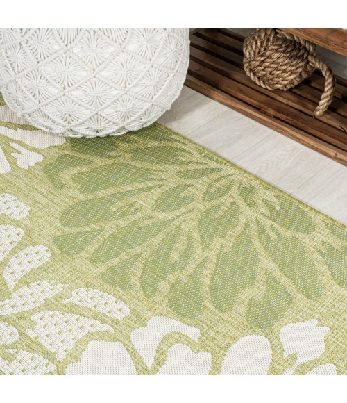 SANTA MONICA Area Rug Zinnia Modern Floral Textured Weave Green/Cream 2 ft. x 10 ft. Indoor/Outdoor Runner Rug