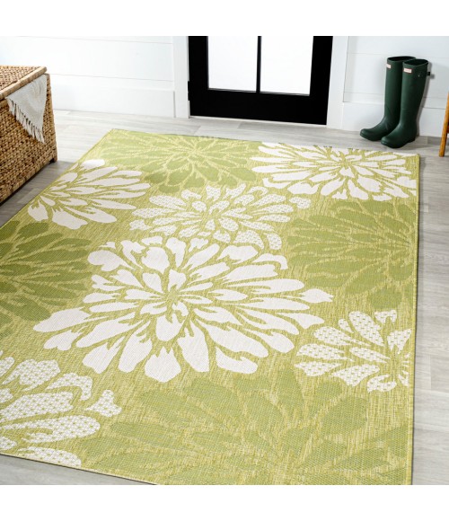 Zinnia Modern Floral Textured Weave Green/Cream 8 ft. x 10 ft. Indoor/Outdoor Area Rug