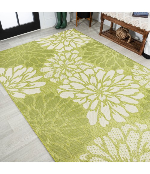 Zinnia Modern Floral Textured Weave Green/Cream 8 ft. x 10 ft. Indoor/Outdoor Area Rug