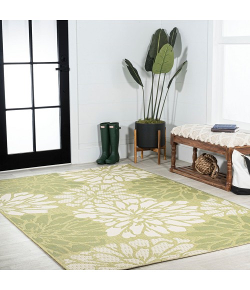 Zinnia Modern Floral Textured Weave Green/Cream 8 ft. x 10 ft. Indoor/Outdoor Area Rug