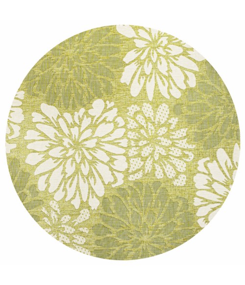 SANTA MONICA Area Rug Zinnia Modern Floral Textured Weave Green/Cream 5' Round Indoor/Outdoor Area Rug