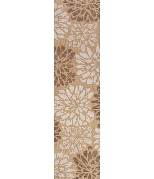 SANTA MONICA Area Rug Zinnia Modern Floral Textured Weave Brown/Cream 2 ft. x 10 ft. Indoor/Outdoor Runner Rug