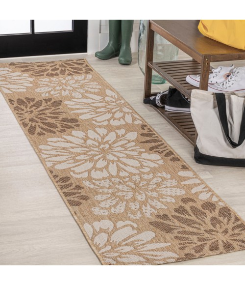SANTA MONICA Area Rug Zinnia Modern Floral Textured Weave Brown/Cream 2 ft. x 10 ft. Indoor/Outdoor Runner Rug