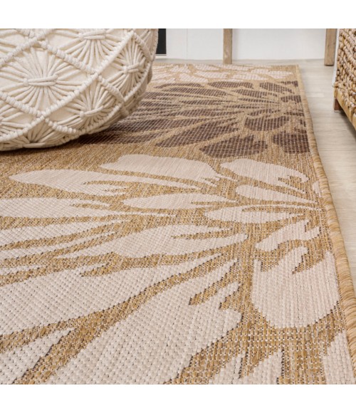 SANTA MONICA Area Rug Zinnia Modern Floral Textured Weave Brown/Cream 5' Square Indoor/Outdoor Area Rug