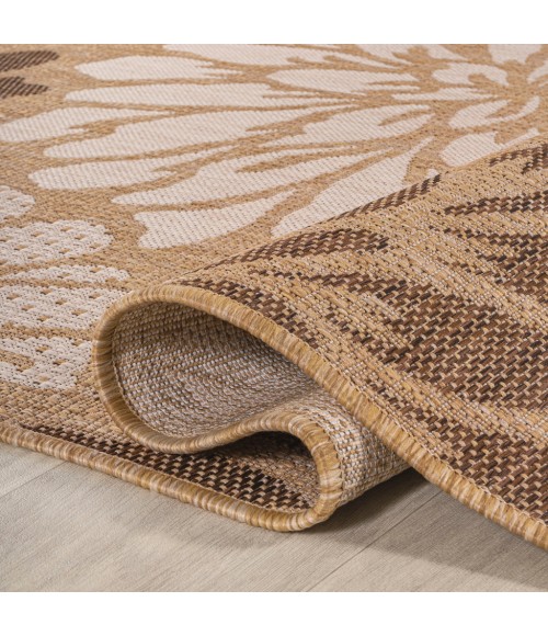 SANTA MONICA Area Rug Zinnia Modern Floral Textured Weave Brown/Cream 5' Square Indoor/Outdoor Area Rug