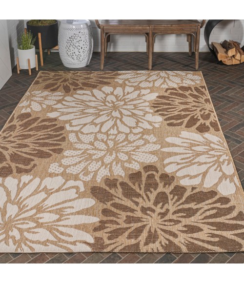 SANTA MONICA Area Rug Zinnia Modern Floral Textured Weave Brown/Cream 4 ft. x 6 ft. Indoor/Outdoor Area Rug