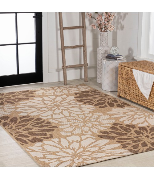 SANTA MONICA Area Rug Zinnia Modern Floral Textured Weave Brown/Cream 4 ft. x 6 ft. Indoor/Outdoor Area Rug