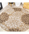 SANTA MONICA Area Rug Zinnia Modern Floral Textured Weave Brown/Cream 5' Round Indoor/Outdoor Area Rug