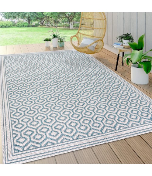 SANTA MONICA Area Rug Marvao Diamond Trellis Teal/Gray 3 ft. x 5 ft. Indoor/Outdoor Area Rug