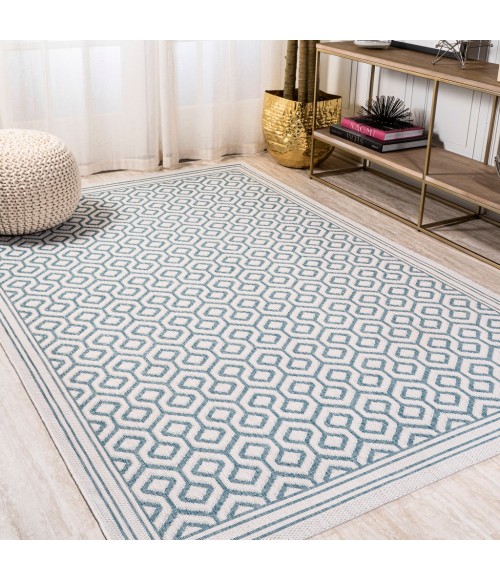 SANTA MONICA Area Rug Marvao Diamond Trellis Teal/Gray 3 ft. x 5 ft. Indoor/Outdoor Area Rug