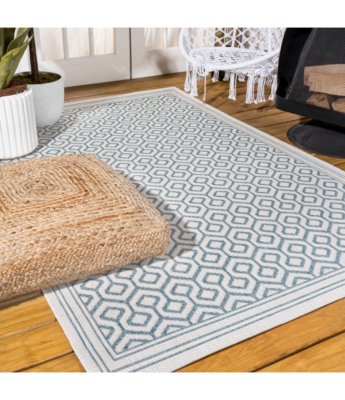 SANTA MONICA Area Rug Marvao Diamond Trellis Teal/Gray 3 ft. x 5 ft. Indoor/Outdoor Area Rug