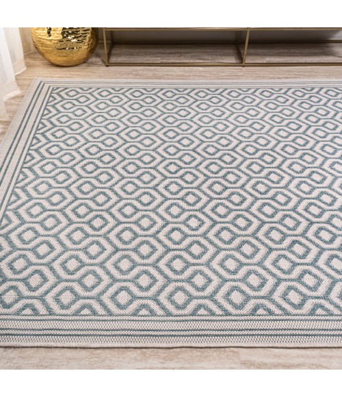 SANTA MONICA Area Rug Marvao Diamond Trellis Teal/Gray 3 ft. x 5 ft. Indoor/Outdoor Area Rug
