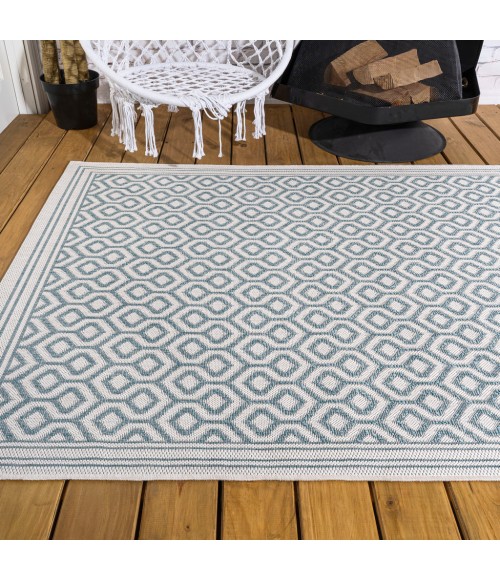 SANTA MONICA Area Rug Marvao Diamond Trellis Teal/Gray 3 ft. x 5 ft. Indoor/Outdoor Area Rug