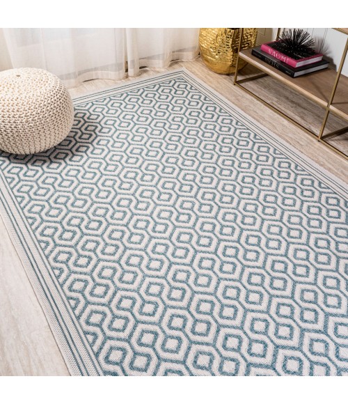 SANTA MONICA Area Rug Marvao Diamond Trellis Teal/Gray 3 ft. x 5 ft. Indoor/Outdoor Area Rug