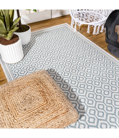 SANTA MONICA Area Rug Marvao Diamond Trellis Teal/Gray 3 ft. x 5 ft. Indoor/Outdoor Area Rug