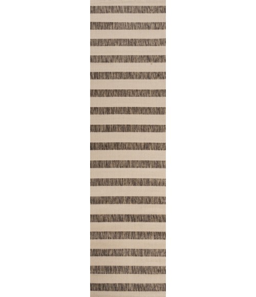 SANTA MONICA Area Rug Aveiro Wide Stripe Beige/Brown 2 ft. x 10 ft. Indoor/Outdoor Runner Rug