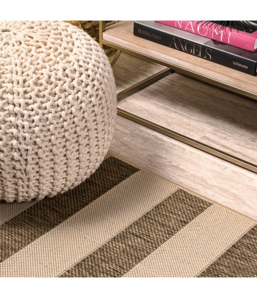 SANTA MONICA Area Rug Aveiro Wide Stripe Beige/Brown 2 ft. x 10 ft. Indoor/Outdoor Runner Rug