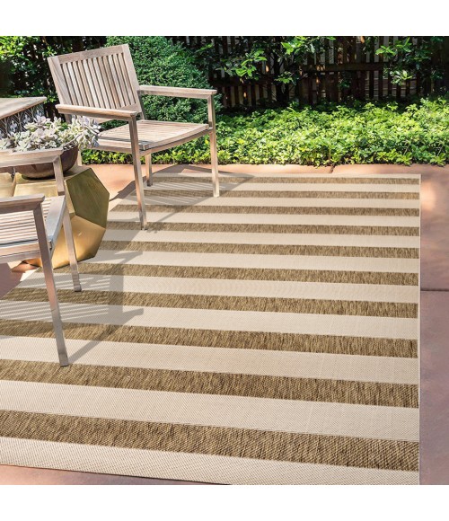 SANTA MONICA Area Rug Aveiro Wide Stripe Beige/Brown 8 ft. x 10 ft. Indoor/Outdoor Area Rug