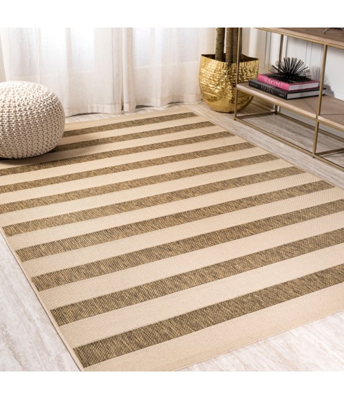 SANTA MONICA Area Rug Aveiro Wide Stripe Beige/Brown 8 ft. x 10 ft. Indoor/Outdoor Area Rug