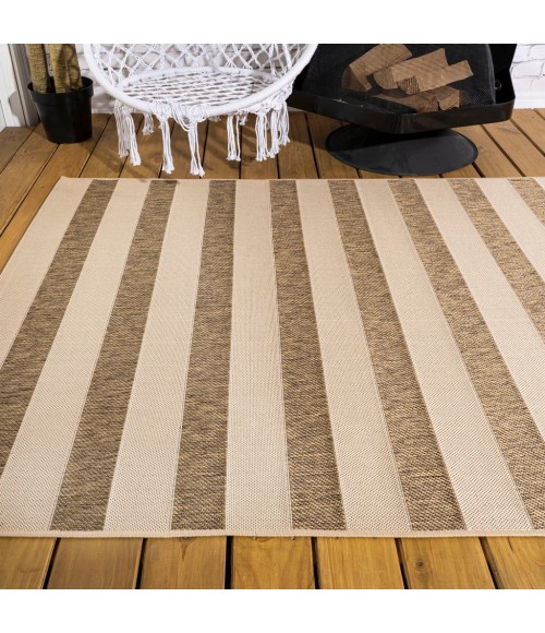 SANTA MONICA Area Rug Aveiro Wide Stripe Beige/Brown 8 ft. x 10 ft. Indoor/Outdoor Area Rug