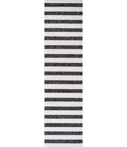 SANTA MONICA Area Rug Aveiro Wide Stripe Black/Cream 2 ft. x 10 ft. Indoor/Outdoor Runner Rug