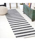 SANTA MONICA Area Rug Aveiro Wide Stripe Black/Cream 2 ft. x 10 ft. Indoor/Outdoor Runner Rug